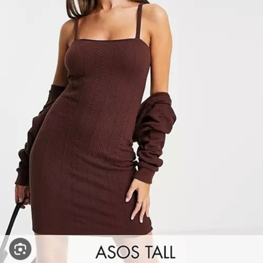 ASOS 2pc brown dress and crop cardigan sz 12 NWT-0063